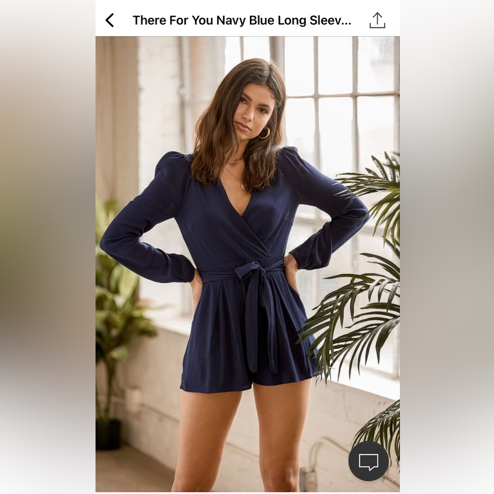 Lulus There For You Navy Blue Long Sleeve Romper